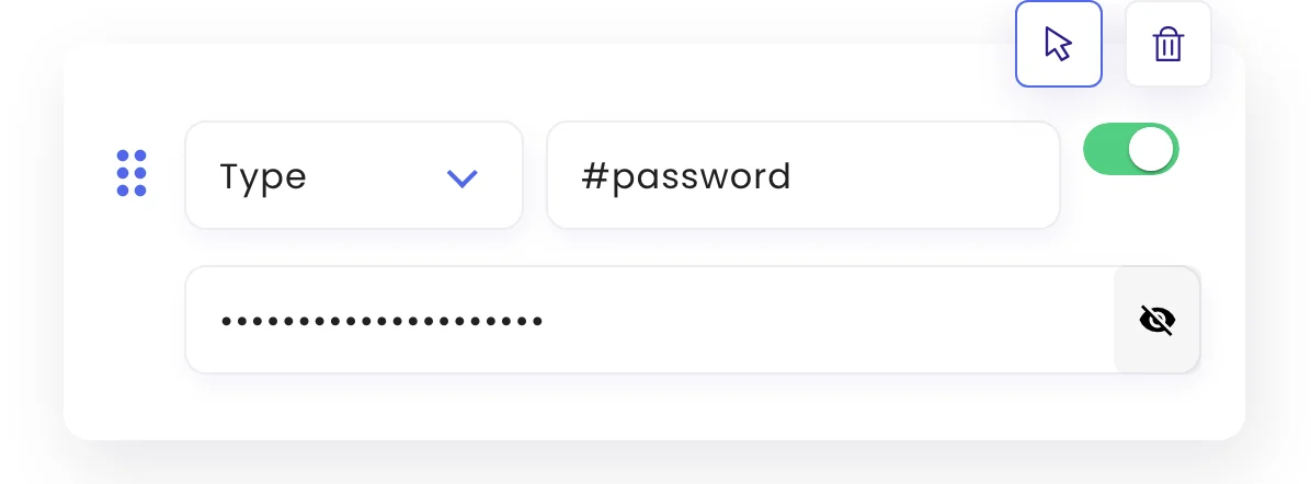 A Type step targeting a password field, with the text hidden
