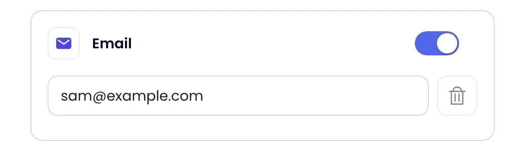 The Email channel switched on with an extra address entered