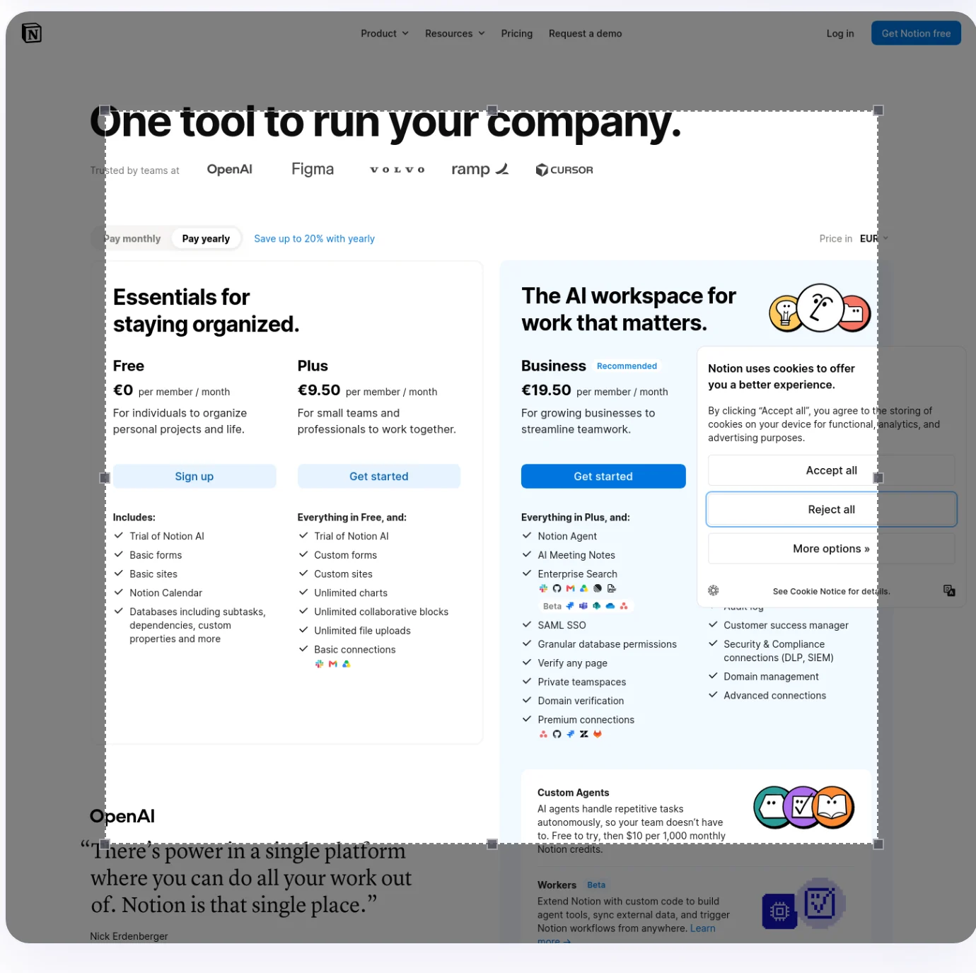 The page preview with a dashed selection box drawn around the part of the page to compare