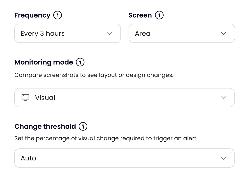 Frequency, Screen, Monitoring mode set to Visual, and Change threshold