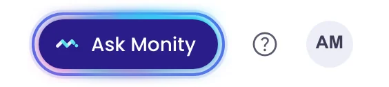 The app header with the Ask Monity button highlighted, next to search, help and the account menu