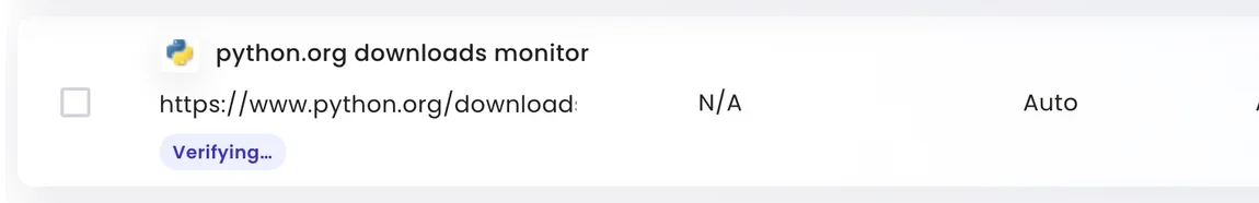 A task in the task list with the Verifying… badge under its address