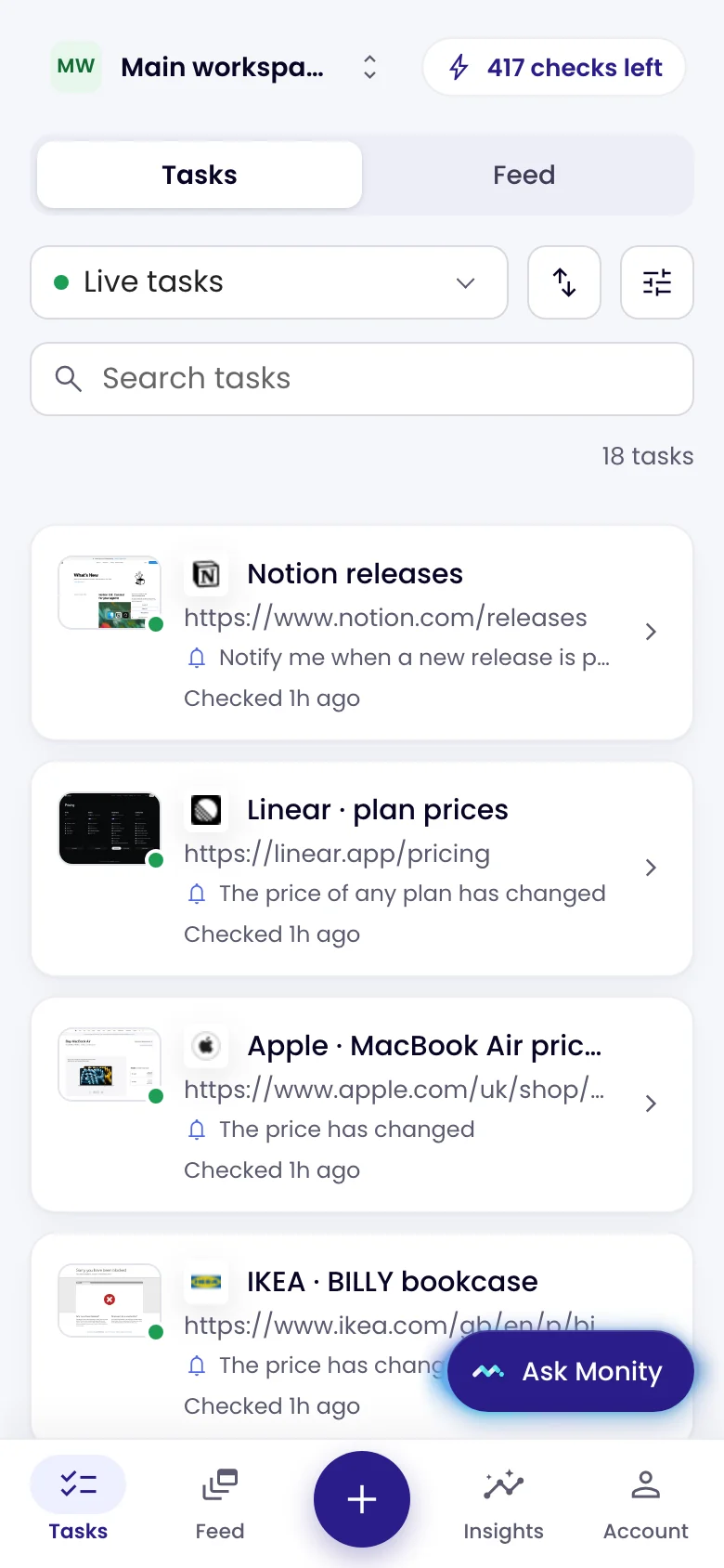 The task list on a phone, with a task being verified at the top