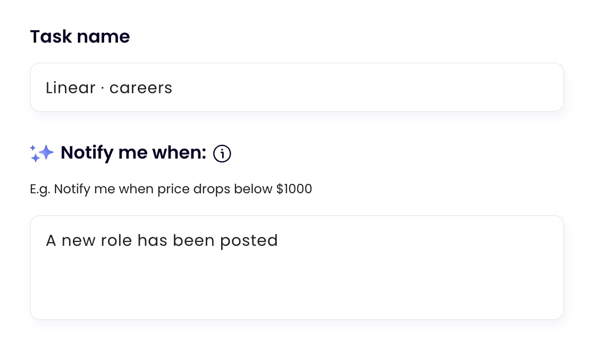 The task Linear · careers in Monity, with the rule the assistant wrote: “A new role has been posted”